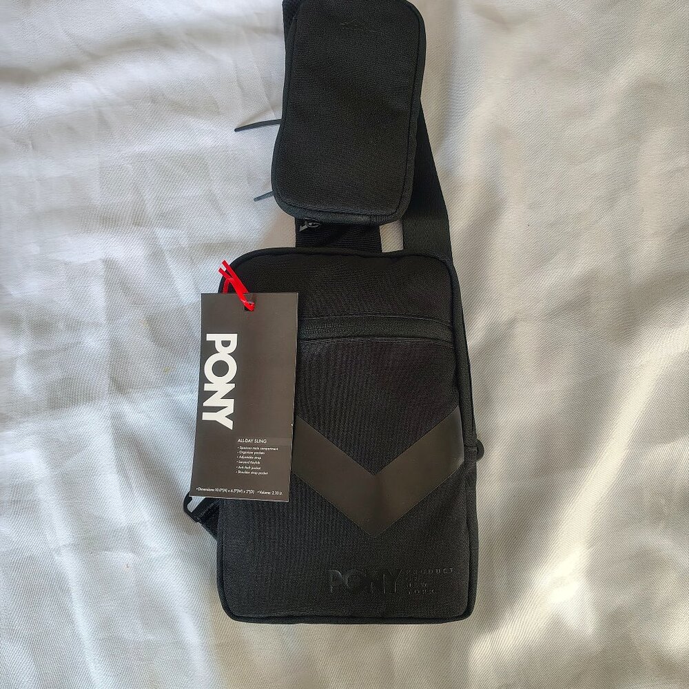$49 NWT  Mens Pony Crossbody Bag Color Black 10"x6.5"x2"